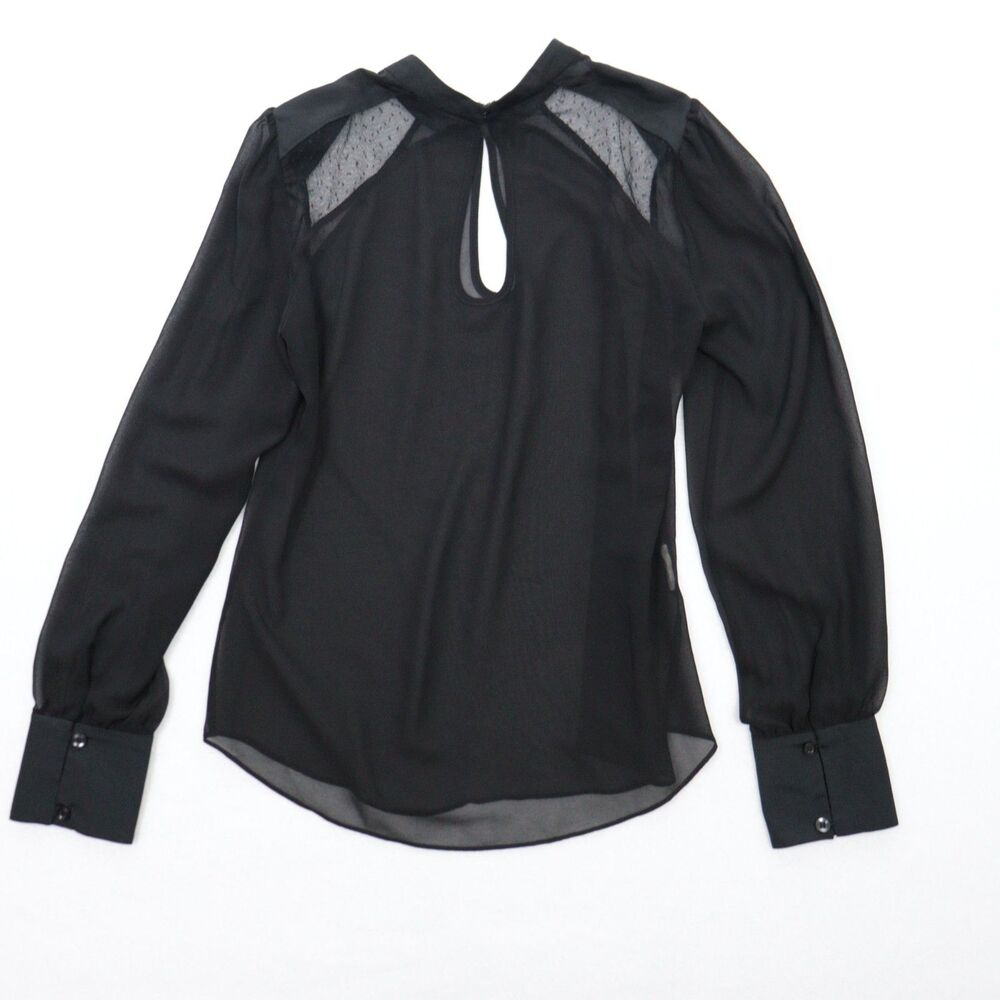 Vintage Y2K 2000s BCBGeneration Black Goth Sheer Lace Long Sleeve Blouse Medium - Picture 3 of 9